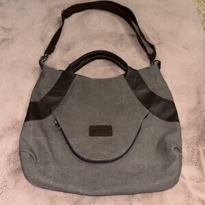 RUYIHUANG Gray Canvas Messenger Bag with Brown Leather 21”x18”